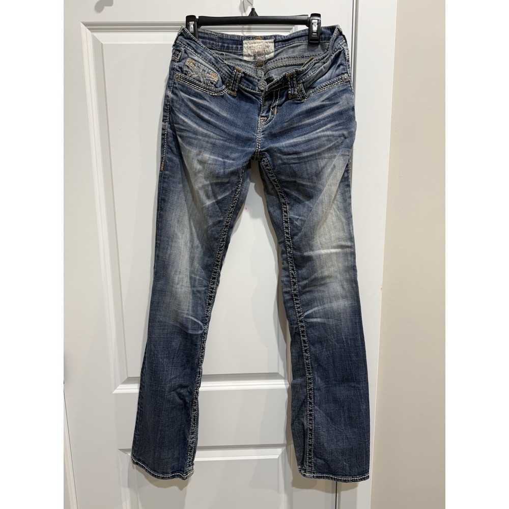 Big Star Liv Boot Jeans Womens 29x31 Medium Wash Bootcut Denim Distressed Hem